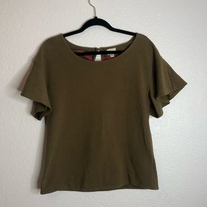 Postmark Anthropologie Olive Green Ruffled Blouse